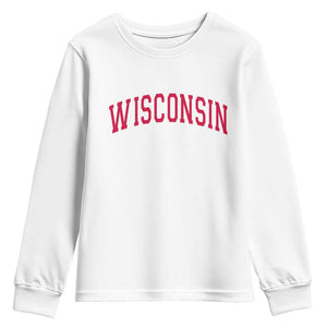 Wisconsin WI Vintage Athletic Sports Red Design Youth Sweatshirt