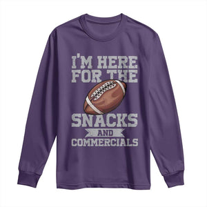 Funny Football Long Sleeve Shirt I'm Just Here For The Snacks And Commercials Halftime Show TS10 Purple Print Your Wear