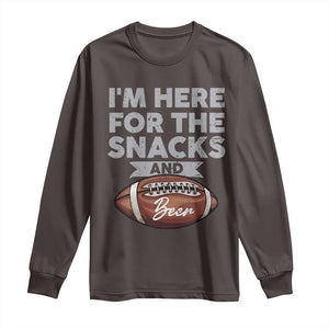 Funny Football Long Sleeve Shirt I'm Just Here For The Snacks And Beer TS10 Dark Chocolate Print Your Wear