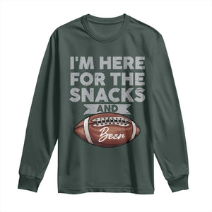 Funny Football Long Sleeve Shirt I'm Just Here For The Snacks And Beer TS10 Dark Forest Green Print Your Wear