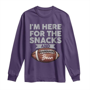 Funny Football Long Sleeve Shirt I'm Just Here For The Snacks And Beer TS10 Purple Print Your Wear