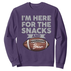 Funny Football Sweatshirt I'm Just Here For The Snacks And Beer TS10 Purple Print Your Wear