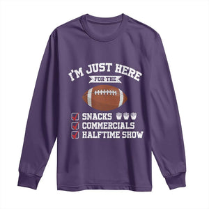 Funny Football Long Sleeve Shirt I'm Just Here For The Snacks And Commercials TS10 Purple Print Your Wear