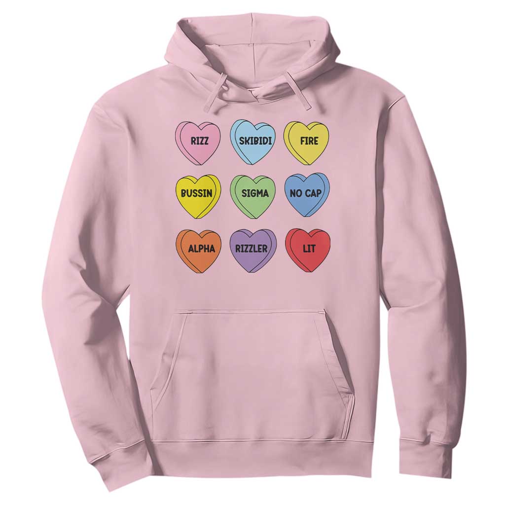 Funny Skibidi Valentine's Day Hoodie Rizz No Cap Conversation Hearts Sigma TS10 Light Pink Print Your Wear