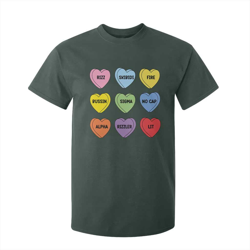 Funny Skibidi Valentine's Day T Shirt For Kid Rizz No Cap Conversation Hearts Sigma TS10 Dark Forest Green Print Your Wear