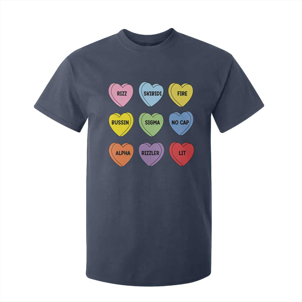 Funny Skibidi Valentine's Day T Shirt For Kid Rizz No Cap Conversation Hearts Sigma TS10 Navy Print Your Wear