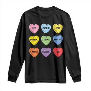 Funny Skibidi Valentine's Day Long Sleeve Shirt Rizz No Cap Conversation Hearts Sigma TS10 Black Print Your Wear