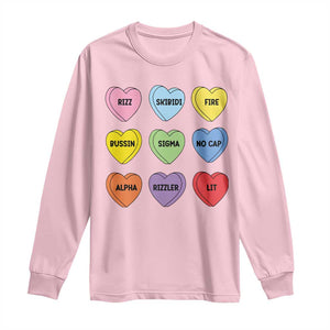 Funny Skibidi Valentine's Day Long Sleeve Shirt Rizz No Cap Conversation Hearts Sigma TS10 Light Pink Print Your Wear