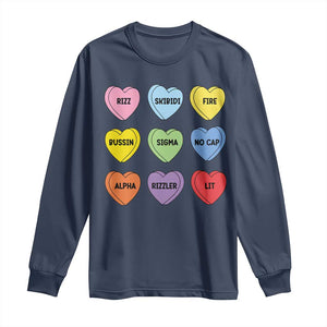 Funny Skibidi Valentine's Day Long Sleeve Shirt Rizz No Cap Conversation Hearts Sigma TS10 Navy Print Your Wear