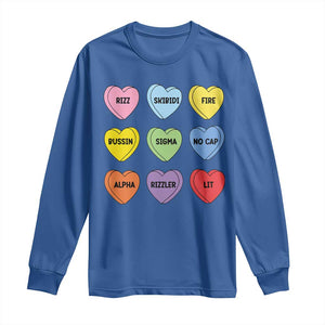 Funny Skibidi Valentine's Day Long Sleeve Shirt Rizz No Cap Conversation Hearts Sigma TS10 Royal Blue Print Your Wear