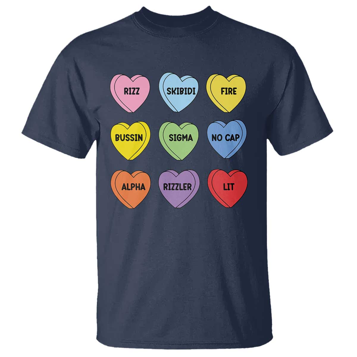 Funny Skibidi Valentine's Day T Shirt Rizz No Cap Conversation Hearts Sigma TS10 Navy Print Your Wear