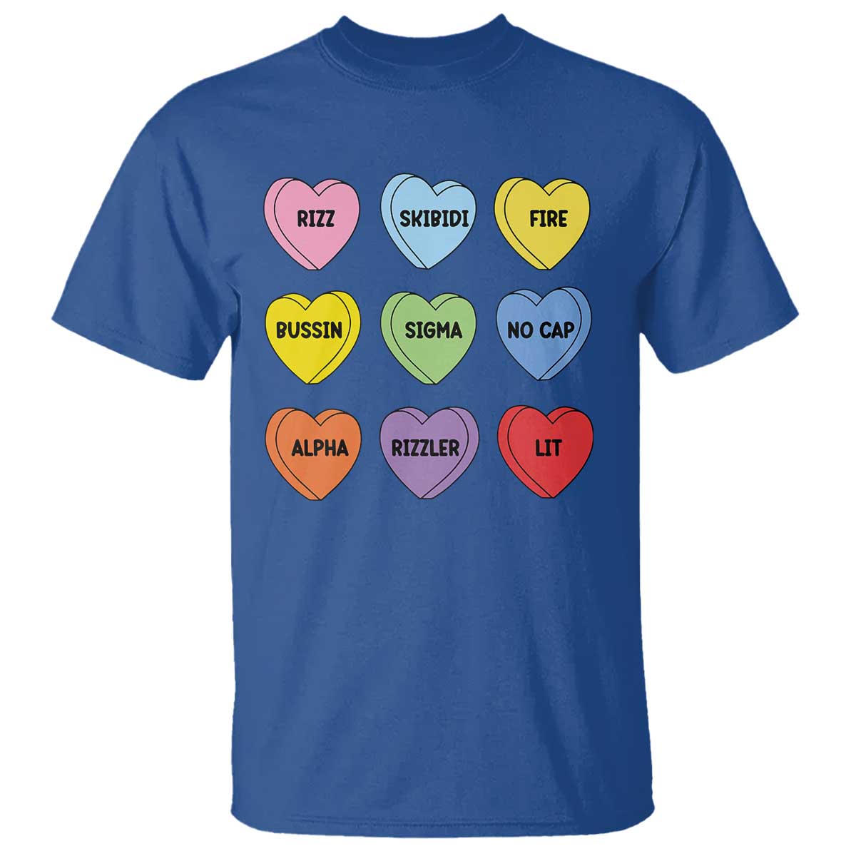 Funny Skibidi Valentine's Day T Shirt Rizz No Cap Conversation Hearts Sigma TS10 Royal Blue Print Your Wear