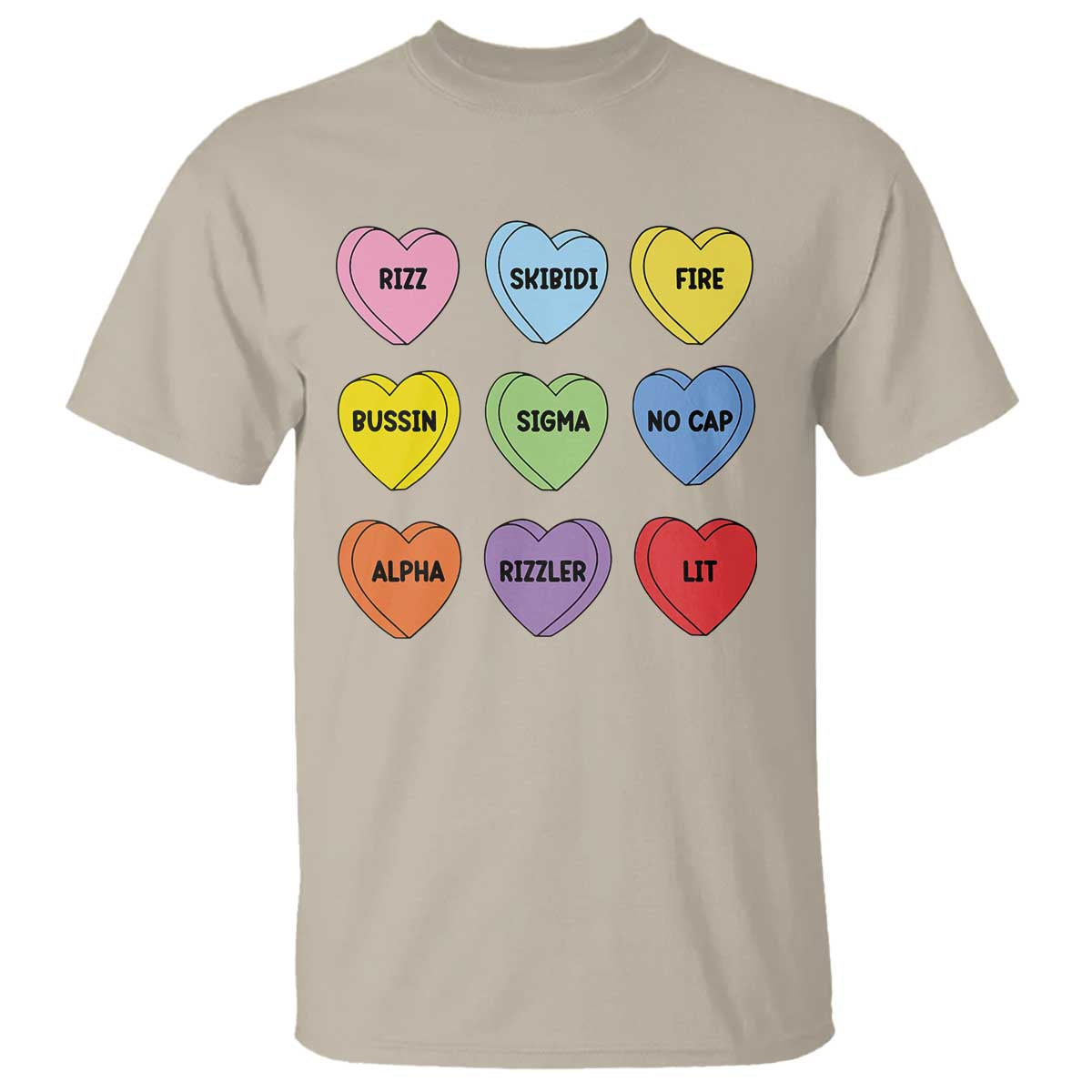Funny Skibidi Valentine's Day T Shirt Rizz No Cap Conversation Hearts Sigma TS10 Sand Print Your Wear