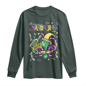 Mardi Gras Long Sleeve Shirt Fleur de Lis Carnival Fat Tuesday TS10 Dark Forest Green Print Your Wear