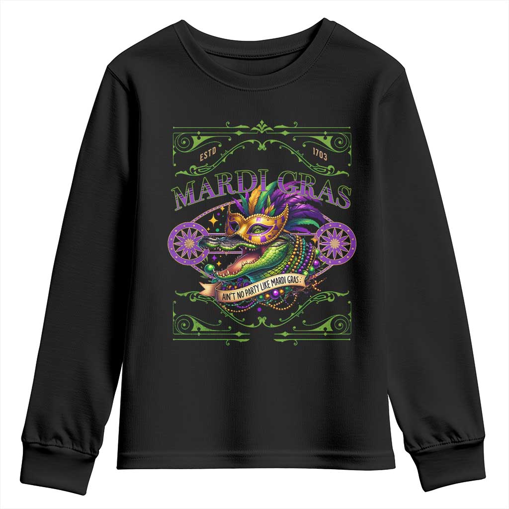 Mardi Gras Crocodile Youth Sweatshirt Mardigator Alligator Costume Carnival Ain't No Party Like Mardi Gras TS10 Black Print Your Wear