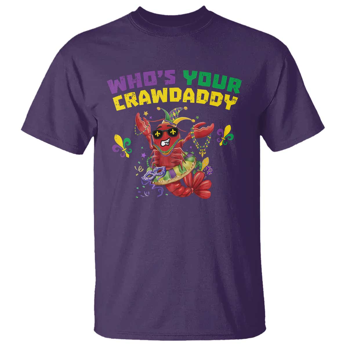Mardi Gras Crawfish T Shirt Whos Your Crawdaddy Jester Beads TS10 Purple Print Your Wear