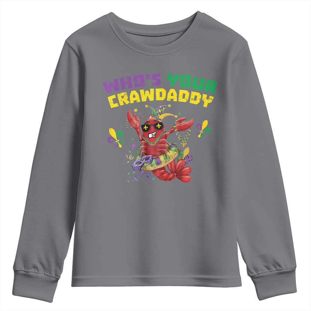 Mardi Gras Crawfish Youth Sweatshirt Whos Your Crawdaddy Jester Beads TS10 Charcoal Print Your Wear