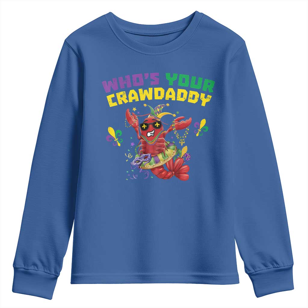 Mardi Gras Crawfish Youth Sweatshirt Whos Your Crawdaddy Jester Beads TS10 Royal Blue Print Your Wear