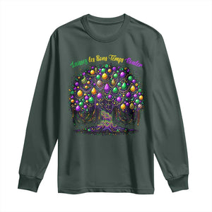 Mardi Gras Bead Tree Long Sleeve Shirt Carnival New Orleans 2025 Laissez Les Bons Temps Rouler TS10 Dark Forest Green Print Your Wear