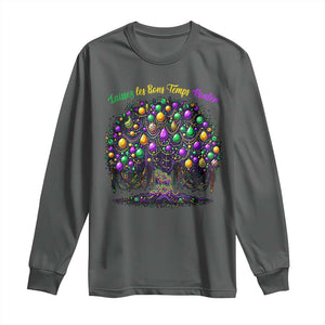 Mardi Gras Bead Tree Long Sleeve Shirt Carnival New Orleans 2025 Laissez Les Bons Temps Rouler TS10 Dark Heather Print Your Wear