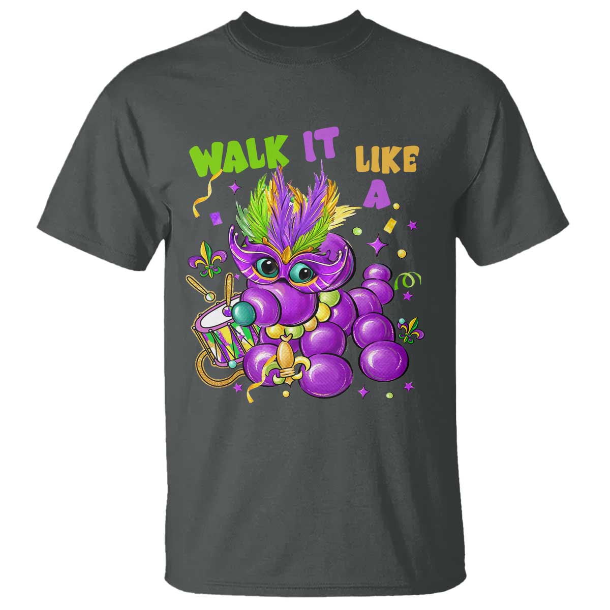 Funny Mardi Gras T Shirt Walk it Like a Dog Louisiana Fleur De Lis TS10 Dark Heather Print Your Wear