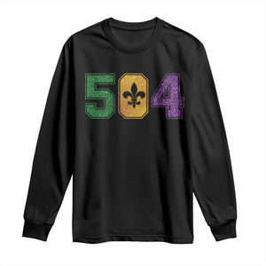 Mardi Gras 504 Nola New Orleans Louisiana Long Sleeve Shirt Glitter Print Fleur de Lis TS10 Black Print Your Wear