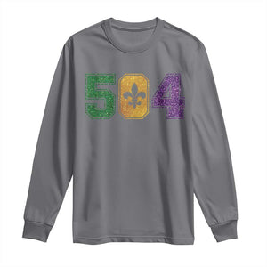 Mardi Gras 504 Nola New Orleans Louisiana Long Sleeve Shirt Glitter Print Fleur de Lis TS10 Charcoal Print Your Wear