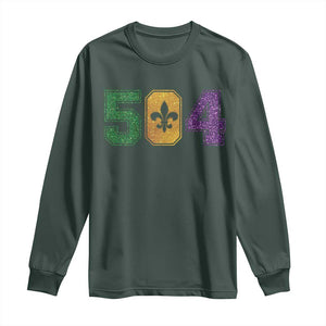 Mardi Gras 504 Nola New Orleans Louisiana Long Sleeve Shirt Glitter Print Fleur de Lis TS10 Dark Forest Green Print Your Wear