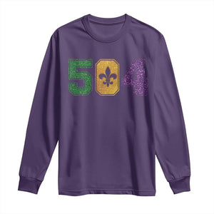 Mardi Gras 504 Nola New Orleans Louisiana Long Sleeve Shirt Glitter Print Fleur de Lis TS10 Purple Print Your Wear