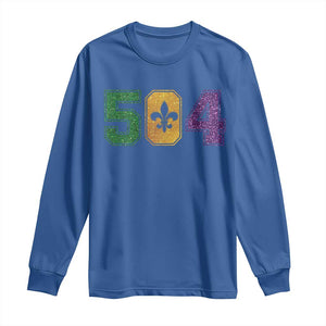 Mardi Gras 504 Nola New Orleans Louisiana Long Sleeve Shirt Glitter Print Fleur de Lis TS10 Royal Blue Print Your Wear