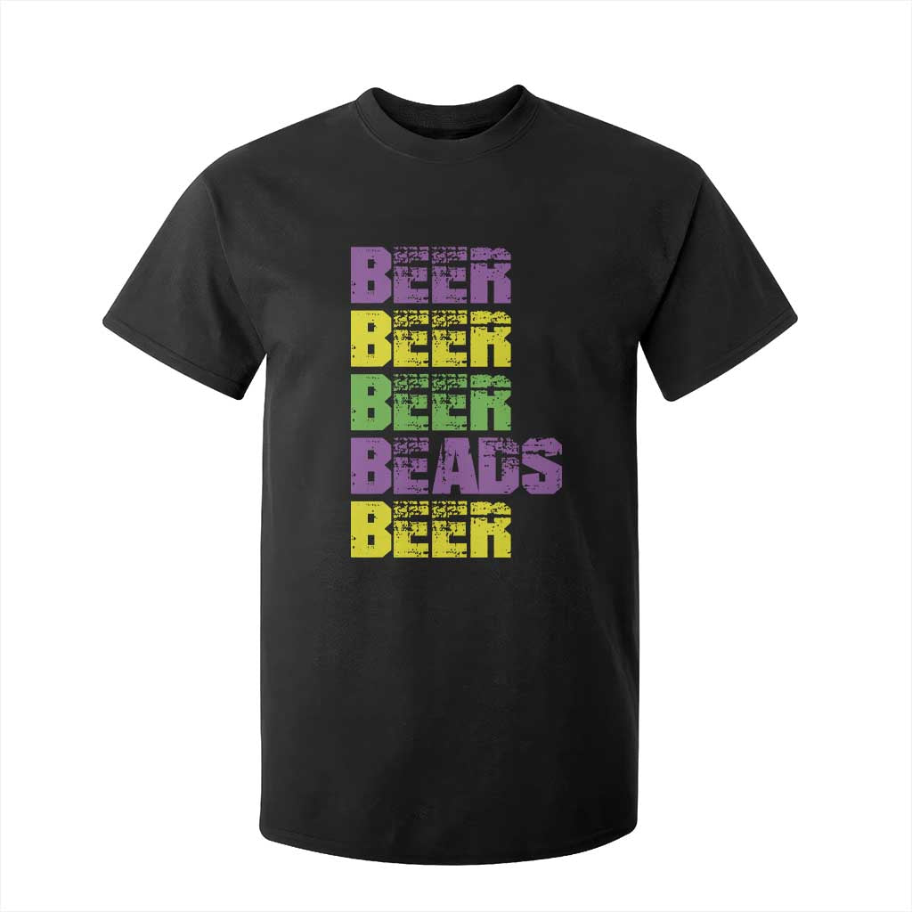Funny Mardi Gras T Shirt For Kid Retro Beer Beads Fat Tuesday Festival Celebration TS10 Black Print Your Wear