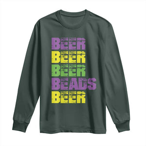 Funny Mardi Gras Long Sleeve Shirt Retro Beer Beads Fat Tuesday Festival Celebration TS10 Dark Forest Green Print Your Wear