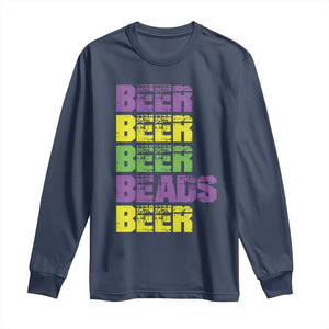 Funny Mardi Gras Long Sleeve Shirt Retro Beer Beads Fat Tuesday Festival Celebration TS10 Navy Print Your Wear