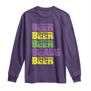 Funny Mardi Gras Long Sleeve Shirt Retro Beer Beads Fat Tuesday Festival Celebration TS10 Purple Print Your Wear