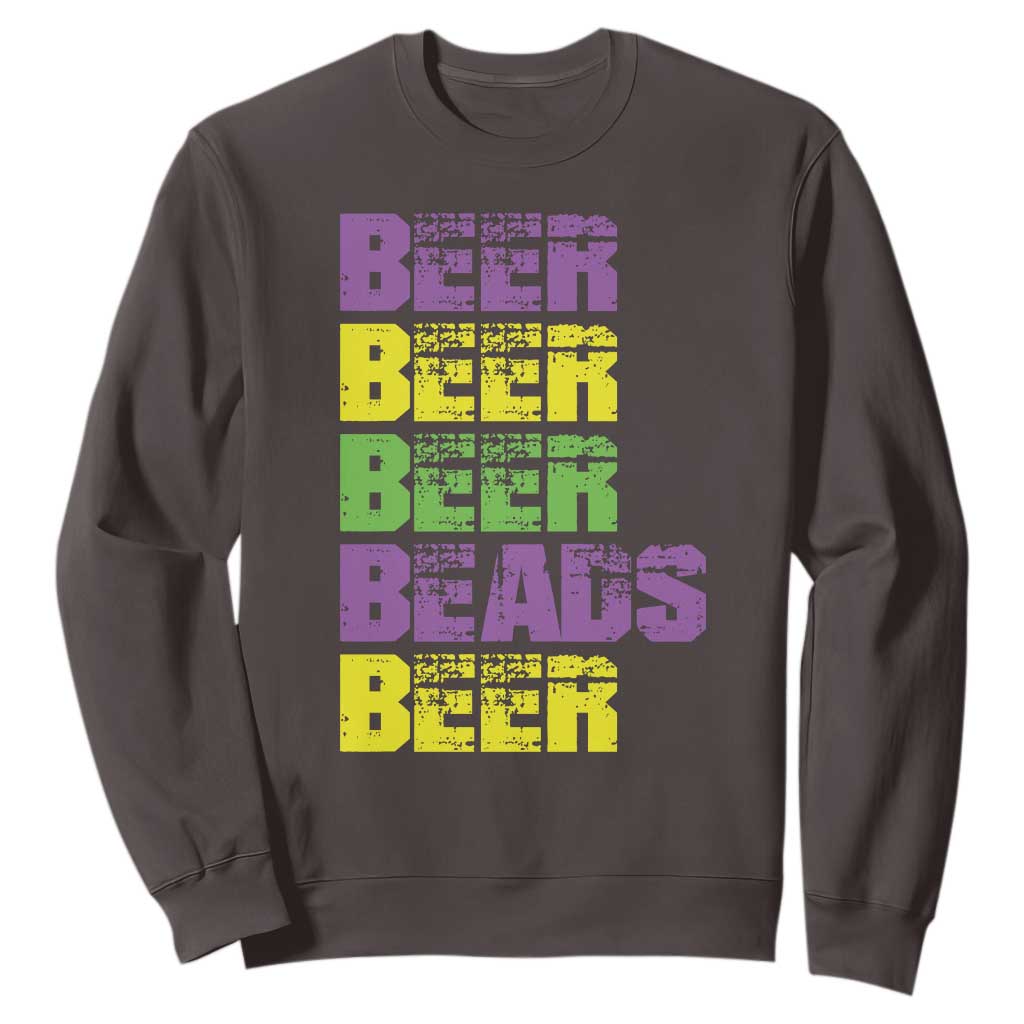 Funny Mardi Gras Sweatshirt Retro Beer Beads Fat Tuesday Festival Celebration TS10 Dark Chocolate Print Your Wear