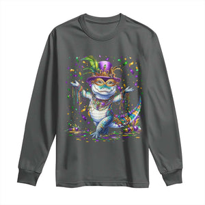 Mardi Gras Crocodile Long Sleeve Shirt Mardigator Alligator Costume Carnival New Orleans Louisiana TS10 Dark Heather Print Your Wear