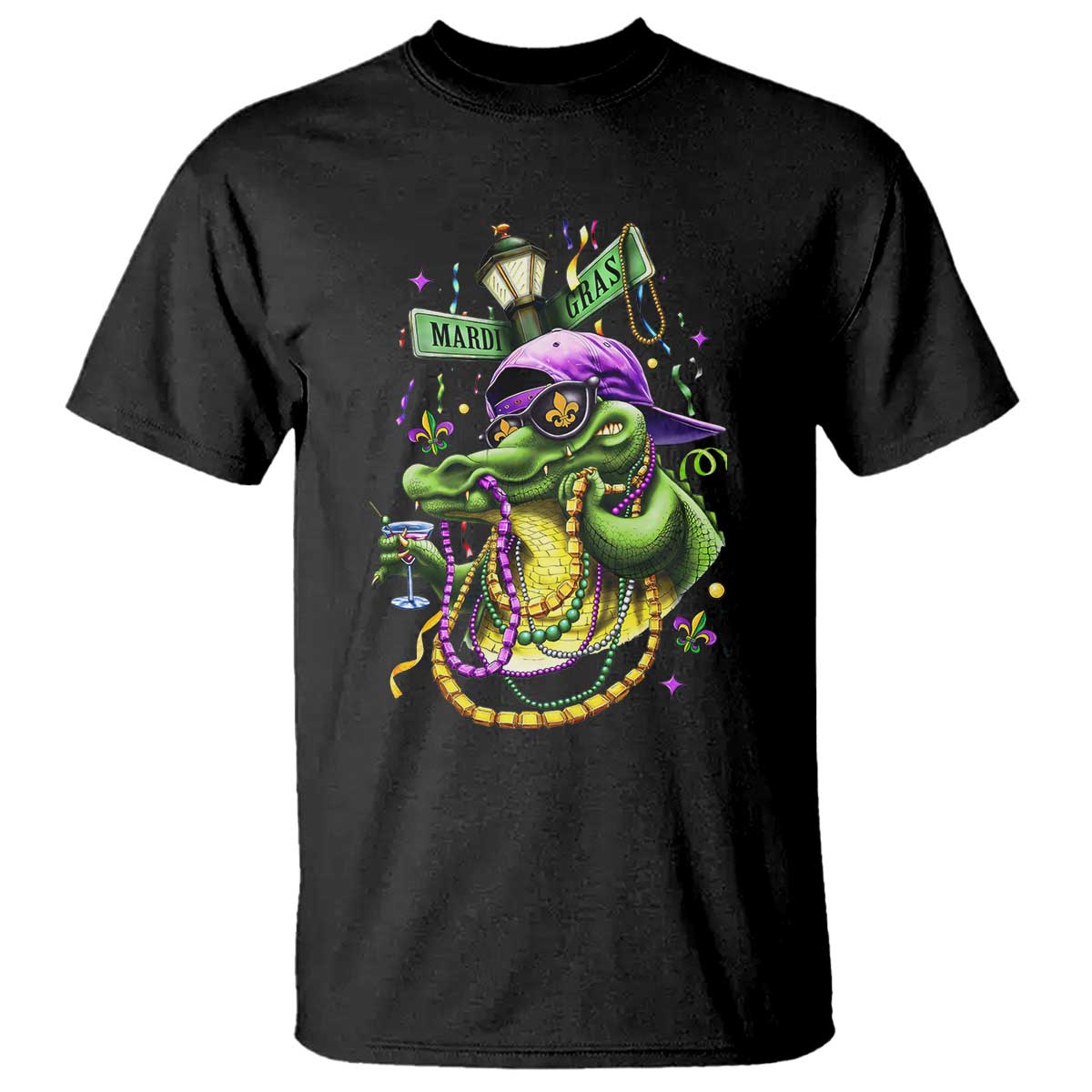 Mardi Gras Alligator Costume T Shirt Mardigator Crocodile Carnival New Orleans Louisiana TS10 Black Print Your Wear