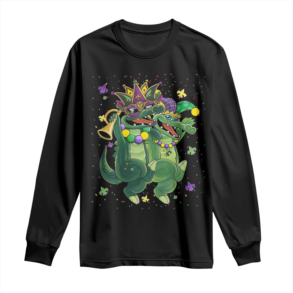 Happy Mardi Gras Alligator Long Sleeve Shirt Mardigator Crocodile Dancing New Orleans Louisiana TS10 Black Print Your Wear