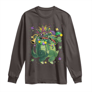 Happy Mardi Gras Alligator Long Sleeve Shirt Mardigator Crocodile Dancing New Orleans Louisiana TS10 Dark Chocolate Print Your Wear