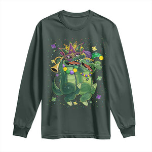 Happy Mardi Gras Alligator Long Sleeve Shirt Mardigator Crocodile Dancing New Orleans Louisiana TS10 Dark Forest Green Print Your Wear