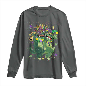 Happy Mardi Gras Alligator Long Sleeve Shirt Mardigator Crocodile Dancing New Orleans Louisiana TS10 Dark Heather Print Your Wear