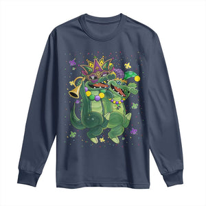 Happy Mardi Gras Alligator Long Sleeve Shirt Mardigator Crocodile Dancing New Orleans Louisiana TS10 Navy Print Your Wear