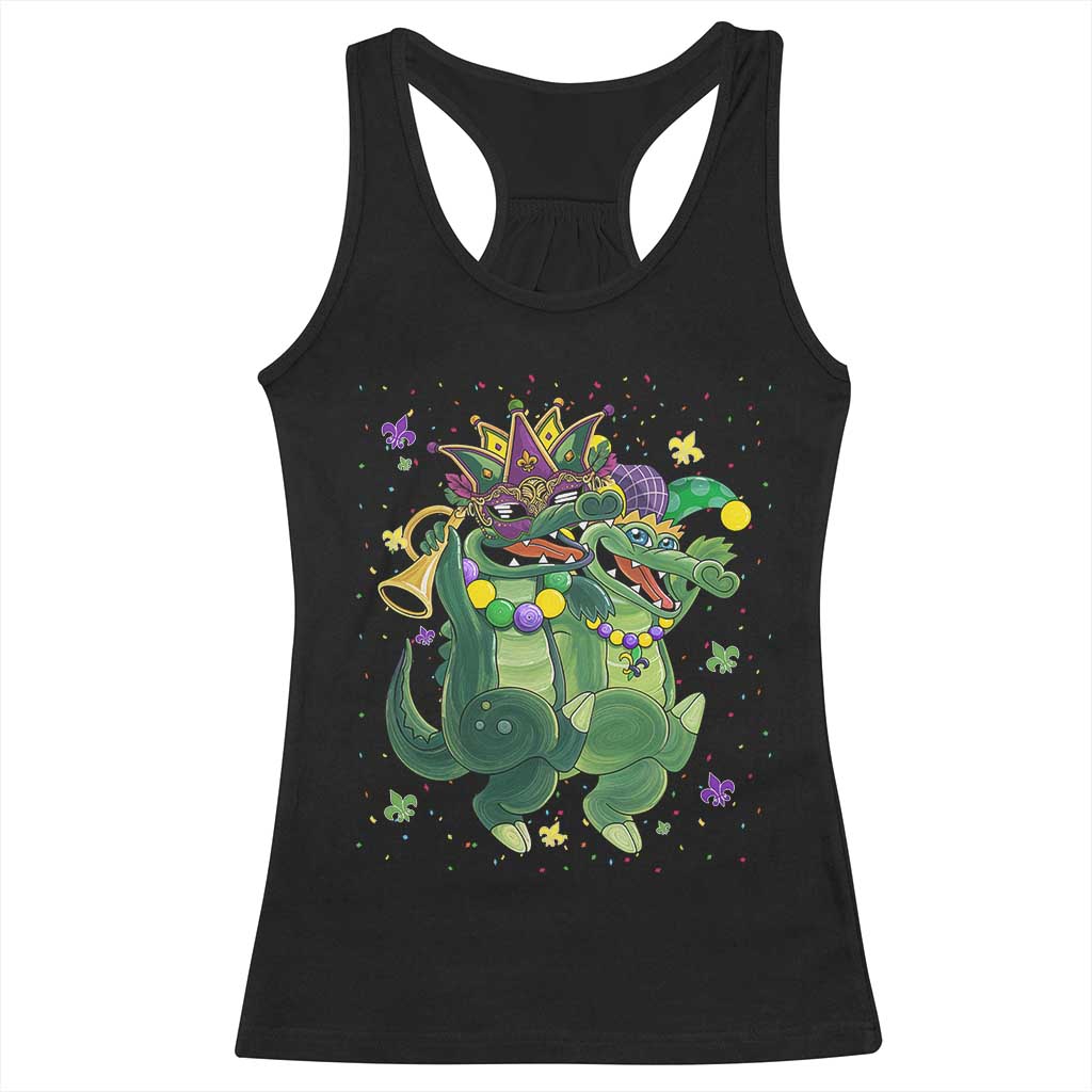 Happy Mardi Gras Alligator Racerback Tank Top Mardigator Crocodile Dancing New Orleans Louisiana TS10 Black Print Your Wear