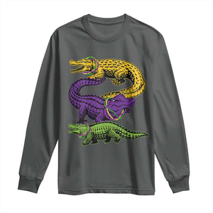 Aligator Crocodiles Louisiana Mardi Gras Long Sleeve Shirt TS10 Dark Heather Print Your Wear