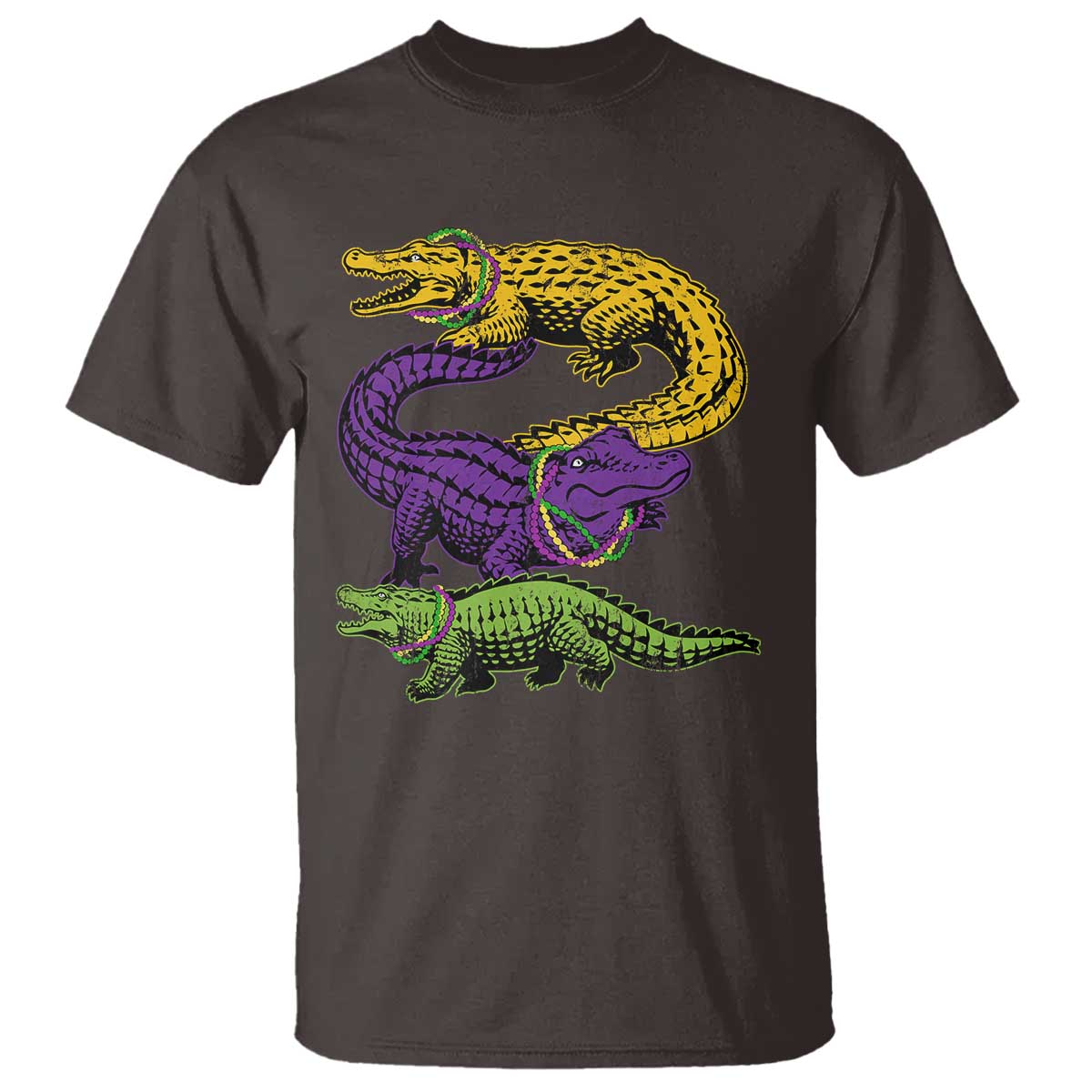 Aligator Crocodiles Louisiana Mardi Gras T Shirt TS10 Dark Chocolate Print Your Wear