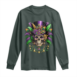 Mardi Gras Sugar Skull Long Sleeve Shirt Fat Tuesday TS10 Dark Forest Green Print Your Wear