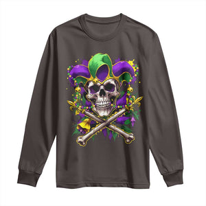 Mardi Gras Jester Skull Long Sleeve Shirt New Orleans Skeleton Beads TS10 Dark Chocolate Print Your Wear