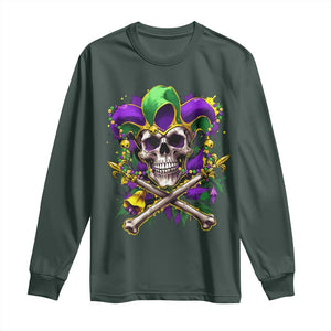 Mardi Gras Jester Skull Long Sleeve Shirt New Orleans Skeleton Beads TS10 Dark Forest Green Print Your Wear