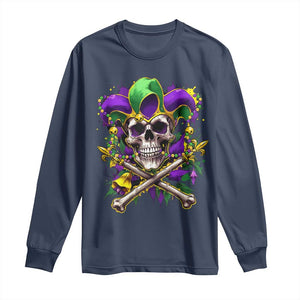 Mardi Gras Jester Skull Long Sleeve Shirt New Orleans Skeleton Beads TS10 Navy Print Your Wear