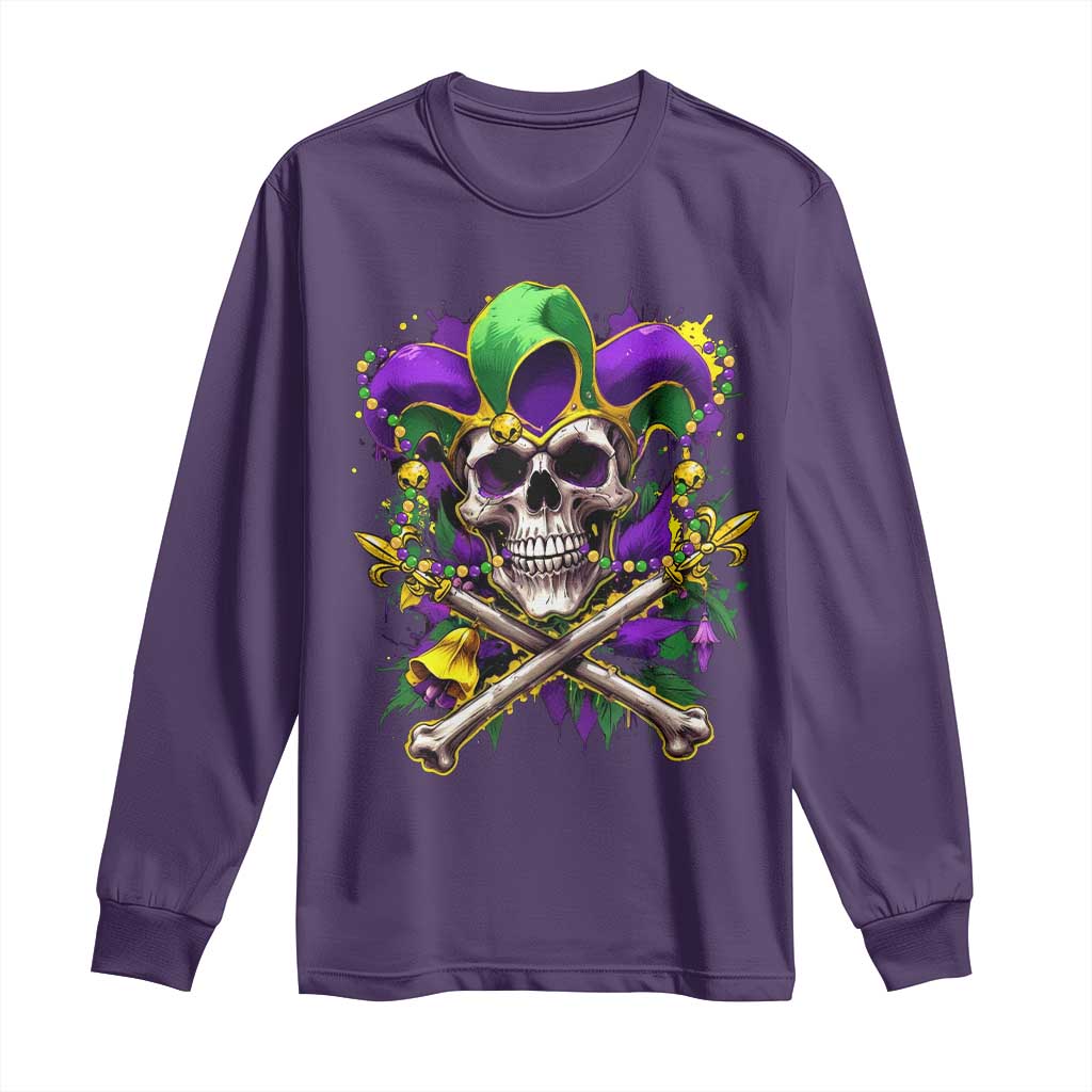 Mardi Gras Jester Skull Long Sleeve Shirt New Orleans Skeleton Beads TS10 Purple Print Your Wear